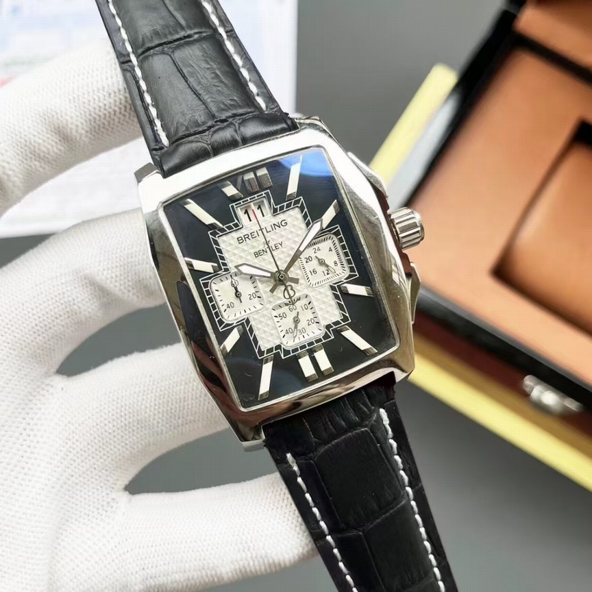 Breitling-inspired Square Chronograph 2024 Edition, High-precision Japanese dream Chrono Quartz, Scratch-resistant Mineral Glass, Genuine Top-grain Leather With Original Folding Clasp
