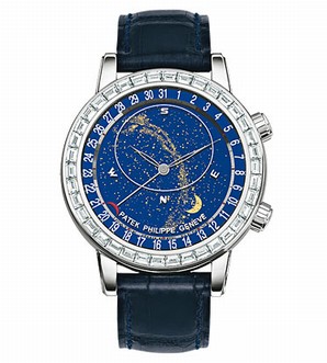 Patek Philippe Grand Complications 6104g-001, The Obsidian-blue Dial Comes Alive With A Hand-crafted Astronomical Sky Chart, Real-time Moon Phases With Patented Aperture Display