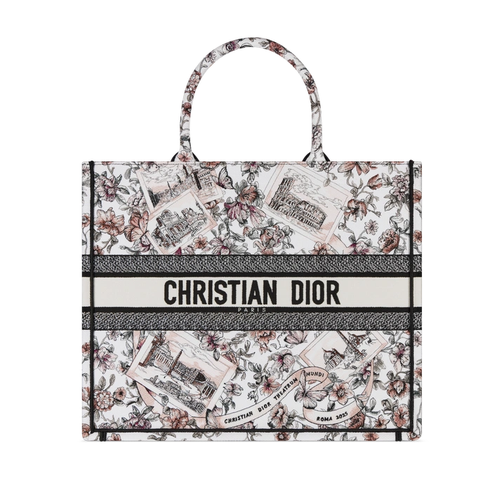 Dior Large Book Tote Pink Souvenir De Rome Embroidery (42 x 35 x 18.5 cm) | Dior