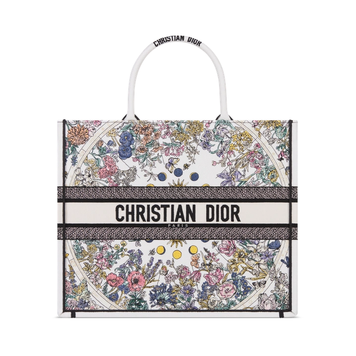 Dior Lucky Large Dior Book Tote White Multicolor Dior Zodiac Flowers Embroidery (42 x 35 x 18.5 cm) | Dior